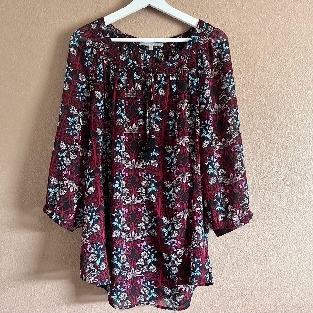 Daniel Rainn Sheer Front Tie Long Sleeve Blouse Size 2X
